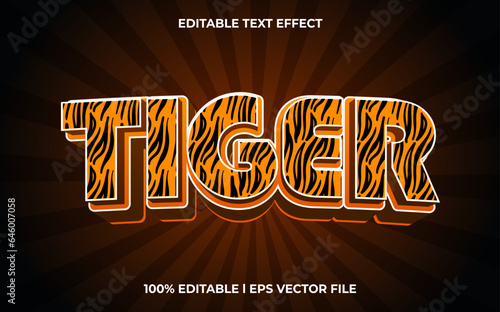 Tiger 3d text effect with glow theme. typography for animal products tittle
