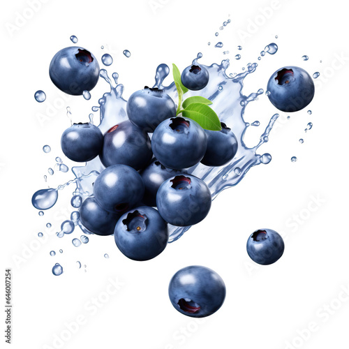 Falling blueberries isolated on transparent background