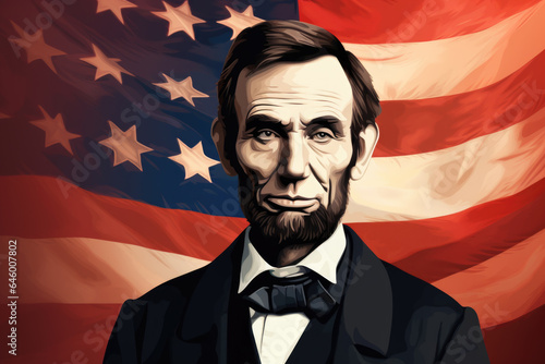 Abraham Lincoln Illustration with American Flag - President, Election, Vote, Independence - Generative AI