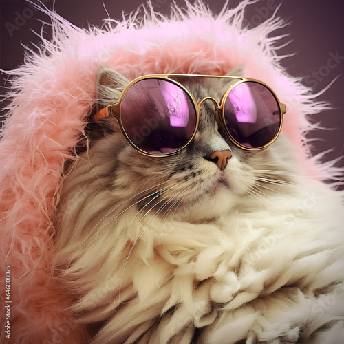 Glamorous, pretentious cat with glasses