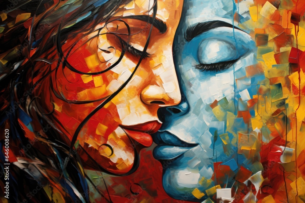 Drawing of two kissing girls. Drawing of two kissing girls.