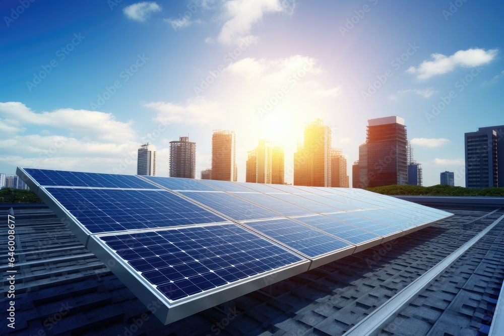 Fototapeta premium Solar panels in a modern city.
