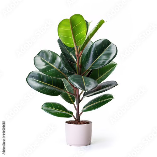 Image of rubber plant on white background. Nature. Illustration, Generative AI.