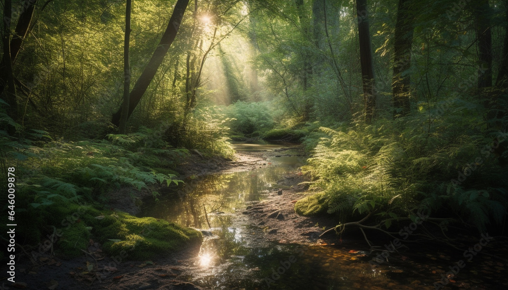 Obraz premium A tranquil scene of flowing water through a wilderness area generated by AI