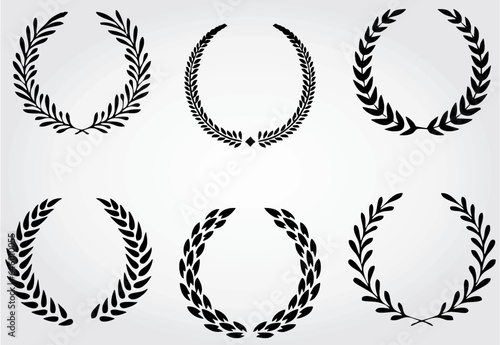 Tablou canvas Modern Collection of silhouette of circular laurel wreaths depicting award, achievements