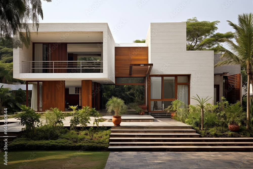 Modern Indian House With A Balcony, Modern Indian House, Modern Indian House Design, Modern Indian House Exterior