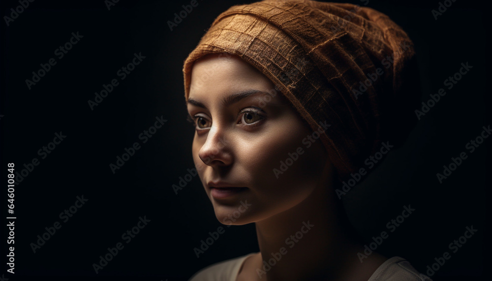 One beautiful young woman, confident and elegant, looking at camera generated by AI One beautiful young woman, confident and elegant, looking at camera generated by AI