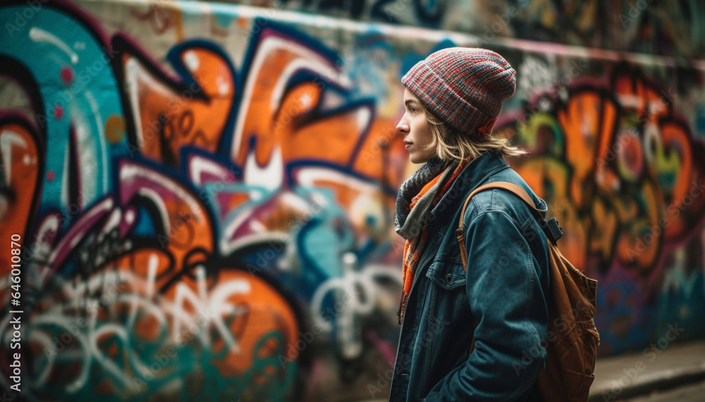 A cool, confident young adult skateboarding in the city night generated by AI A cool, confident young adult skateboarding in the city night generated by AI
