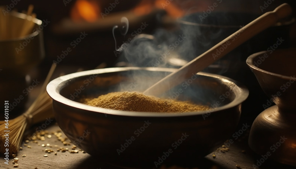 Preparing dessert with organic flour, sugar, and spice in rustic kitchen generated by AI Preparing dessert with organic flour, sugar, and spice in rustic kitchen generated by AI