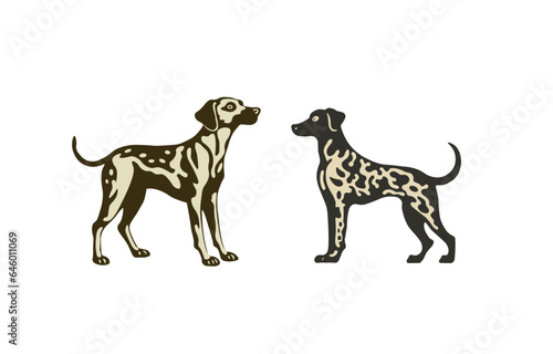 Cartoon hunting dogs with white spots. Vector illustration