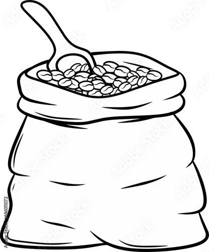 line of coffe in bag cartoon style