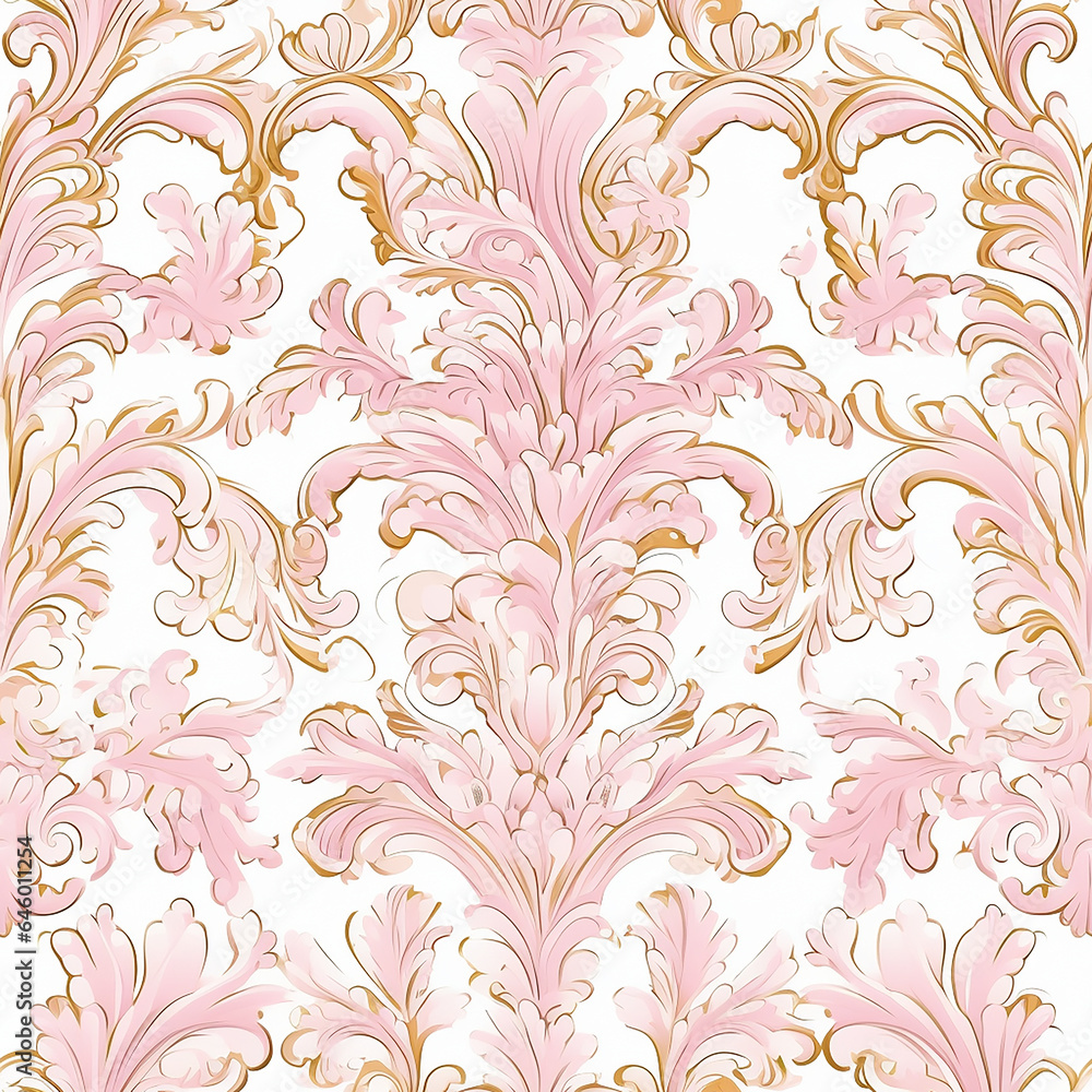 Rococo Soft Pink & Gold Elegance: Seamless Pattern