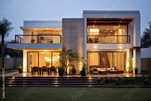 House In The Night, Modern Indian House, Modern Indian House Design, Modern Indian House Exterior