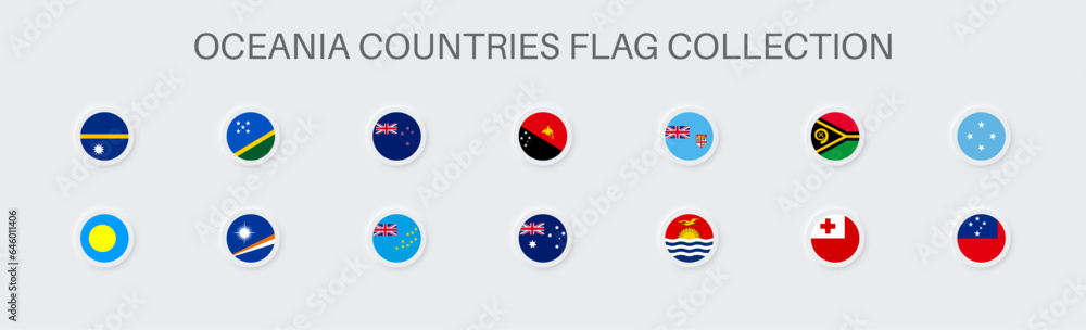 oceania countries flags collection. Neumorphism style. Vector EPS 10 oceania countries flags collection. Neumorphism style. Vector EPS 10
