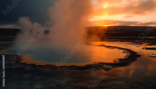 The majestic geyser erupts, boiling water and steam exploding skyward generated by AI