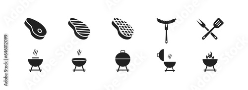 bbq grill icon set, steak icons. Vector EPS 10