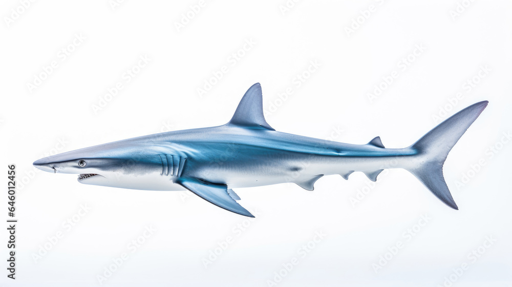 Blue shark (Prionace glauca) on white background