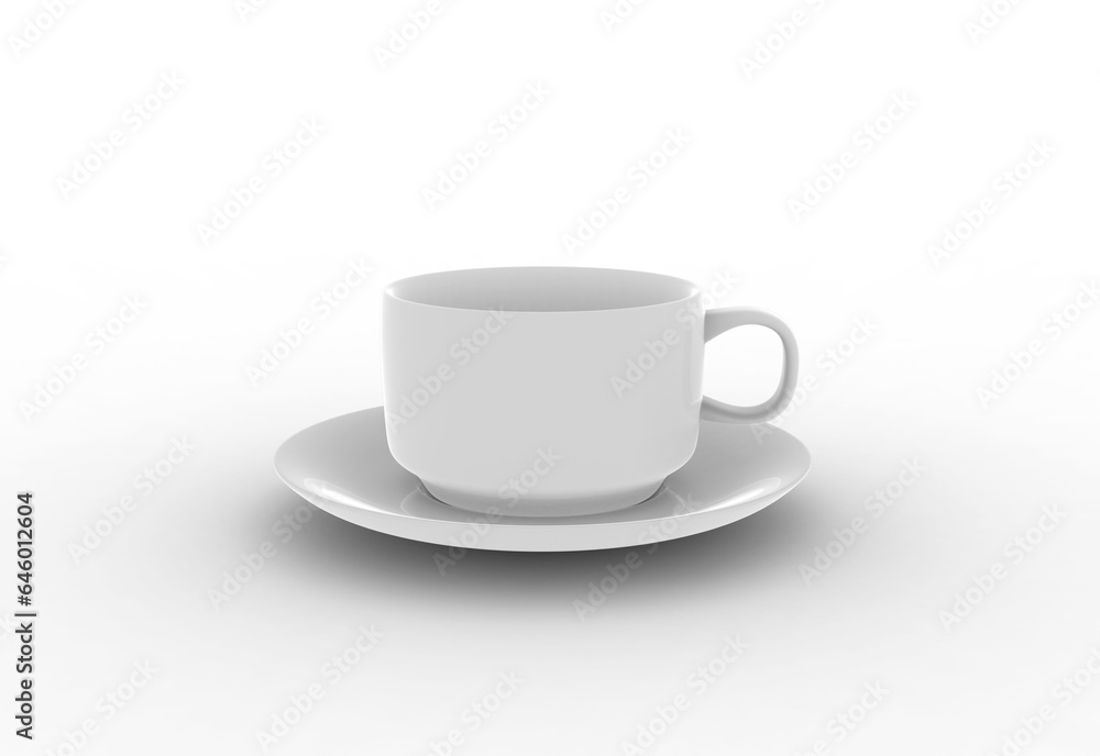 tea and coffee cup front view with shadow 3d render tea and coffee cup front view with shadow 3d render