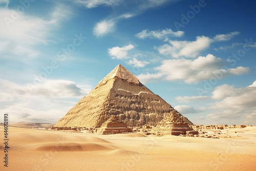 A magnificent pyramid in Giza, Egypt with Khufu during a sunny day. Generative AI