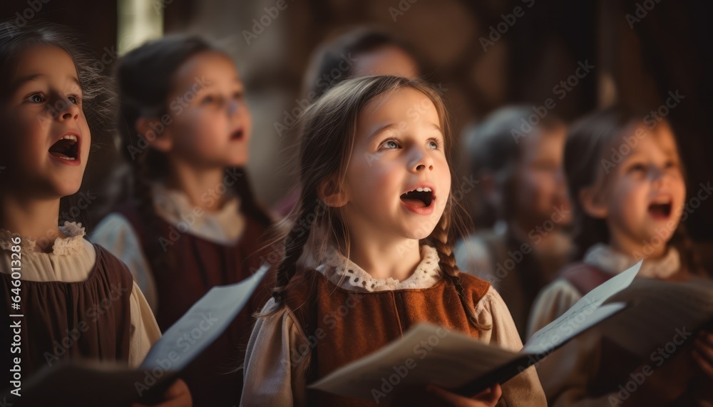 Photo of a choir of young girls singing in harmony