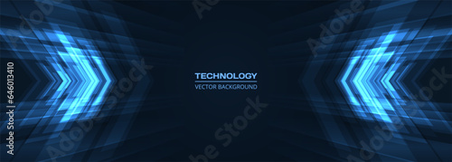 Blue hi tech digital arrows on dark abstract background. Vector illustration