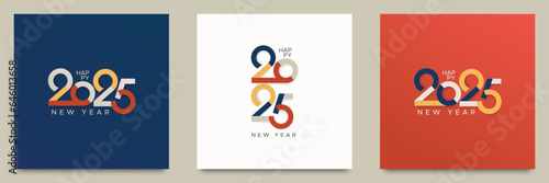 Happy new year 2025 with typography number logo. 2025 new year celebration