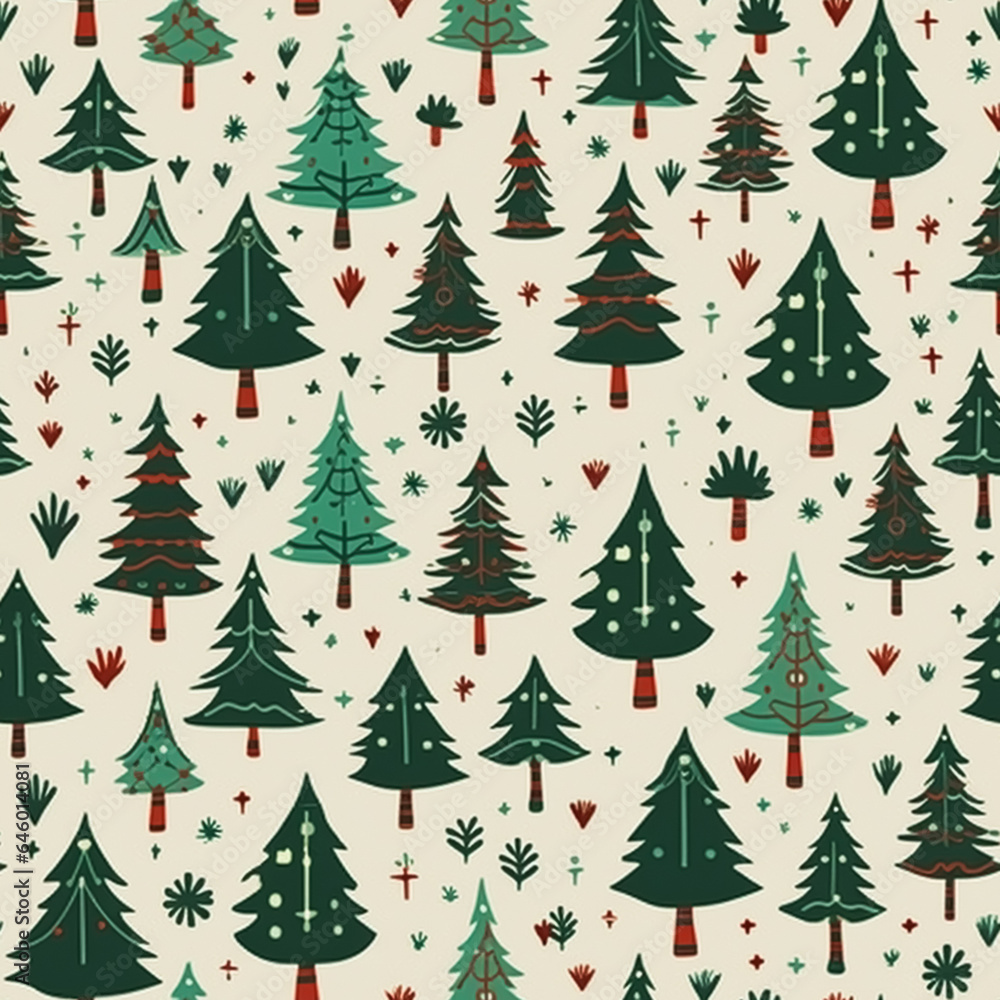 Obraz premium Christmas tree seamless pattern, tileable holiday country print for wallpaper, wrapping paper, scrapbook, fabric and product design