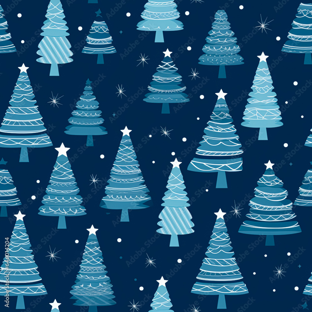 Obraz premium Christmas tree seamless pattern, tileable blue holiday country print for wallpaper, wrapping paper, scrapbook, fabric and product design