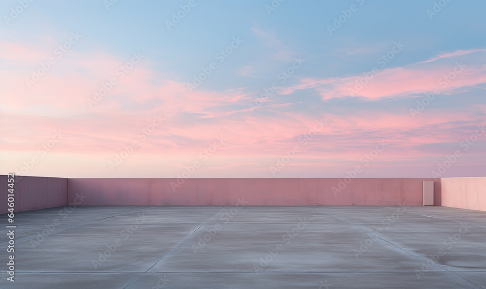 Empty area with concrete floor in front of a beautiful sunrise.
