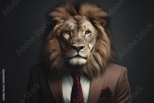 Lion man in a suit, probably waiting for a job interview at the ZOO!, AI GENERATED © Zdeněk14