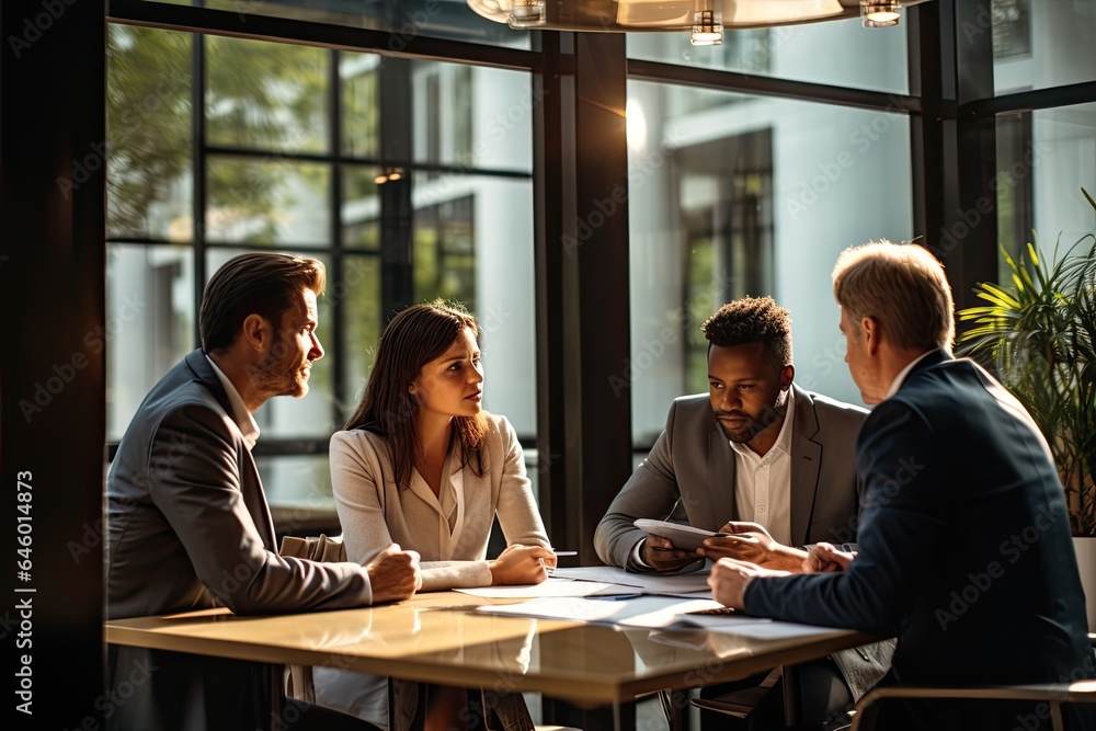 A group of businesspeople are sitting around a table and discussing a new project. A group of businesspeople are sitting around a table and discussing a new project.