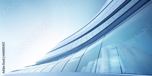 Futuristic design in 3D: Curved glass windows on a towering office building. © ckybe