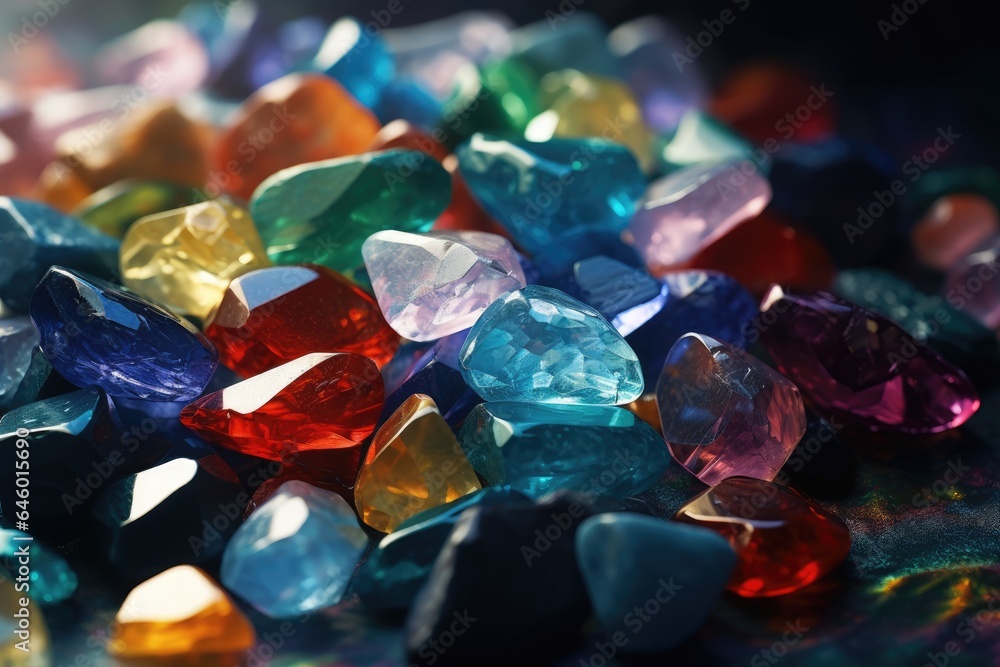 Close up view of various gemstones