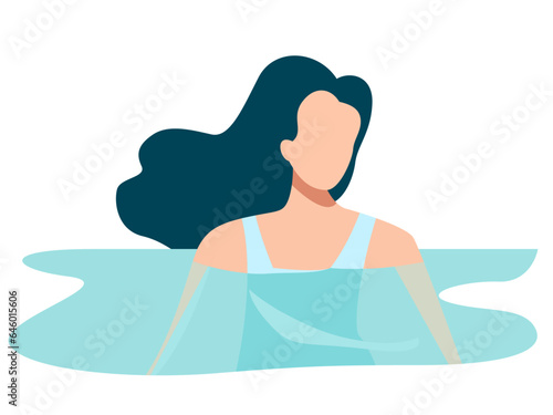 Female in the water, half submerged, girl swims in the water, flat style vector illustration, woman in water simple stock vector image