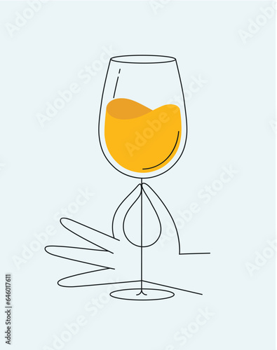 Obraz na płótnie Hand holding glass of wine drawing in flat line style drawing on light background w salonie