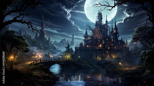 enchanted palace intricate architecture moonlight
