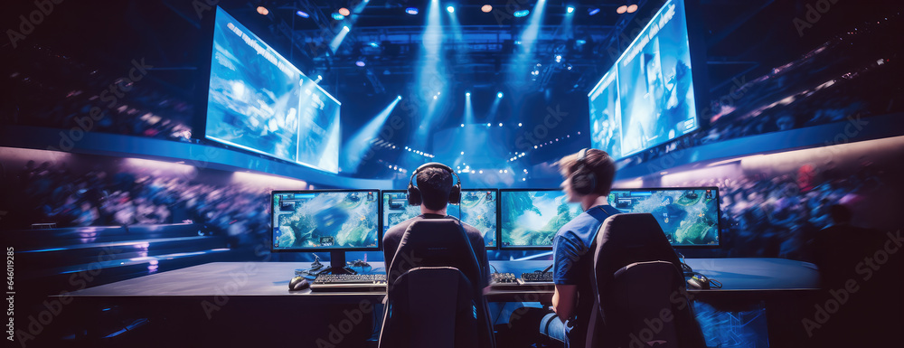 World region gaming expo, gaming industry event or gaming competition amusement, with many live-action players hand-edited generative AI.
World region gaming expo, gaming industry event or gaming competition amusement, with many live-action players hand-edited generative AI.