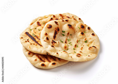 Indian naan baked flatbread on white background.Macro.AI Generative