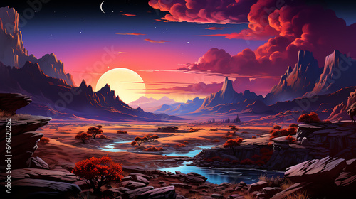 otherworldly rock formations desert twilight vivid colors