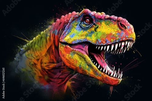 Vibrant T-Rex with an artistic design. Generative AI © Jovana