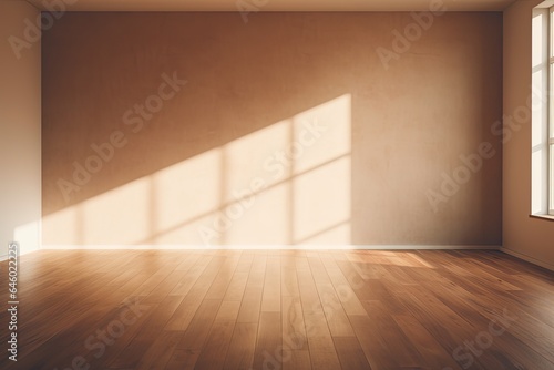 Sunlight falling into an empty room with a brown mock up wall. © Simon