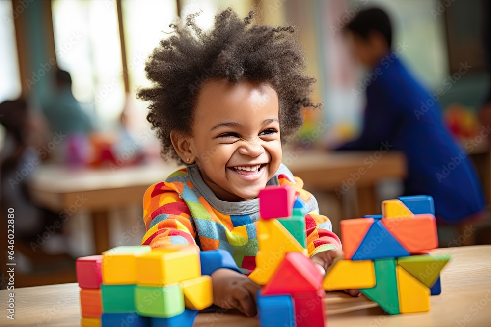 Happy, cute black child playing with toys and having fun. Happy, cute black child playing with toys and having fun.