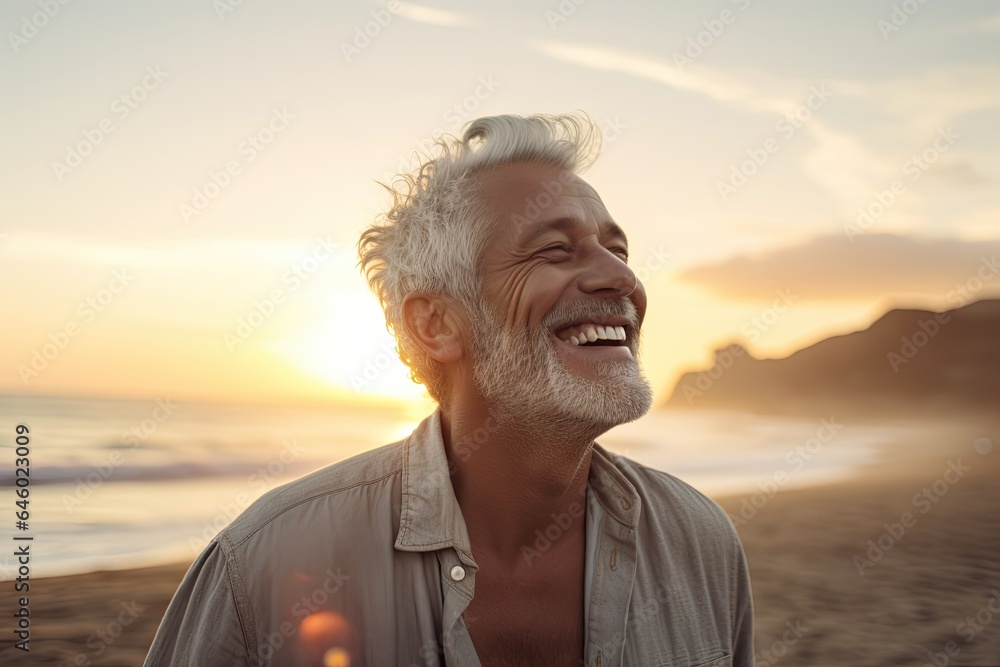 Fototapeta premium Happy elderly man at the beach.