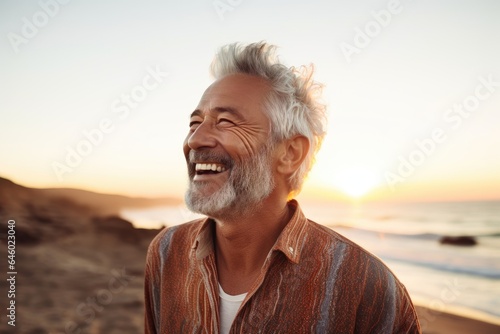 Happy elderly man at the beach.