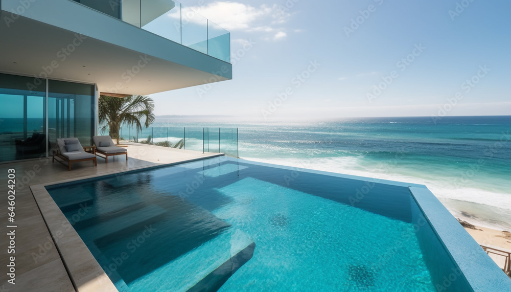 A luxurious modern apartment with an infinity pool overlooking nature generated by AI