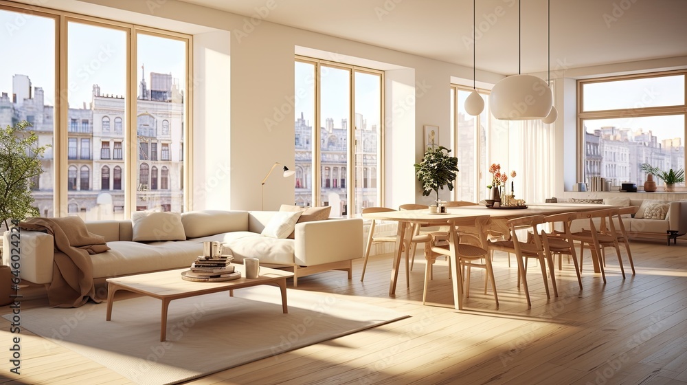 Fototapeta premium Modern interior. Light living room.