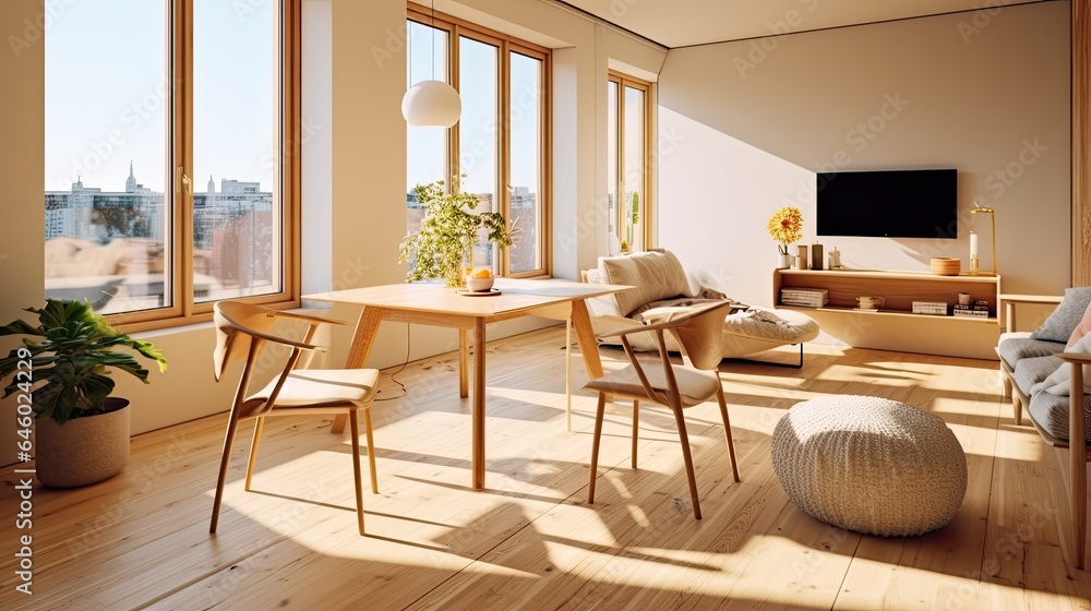 Fototapeta premium Modern interior. Light living room.