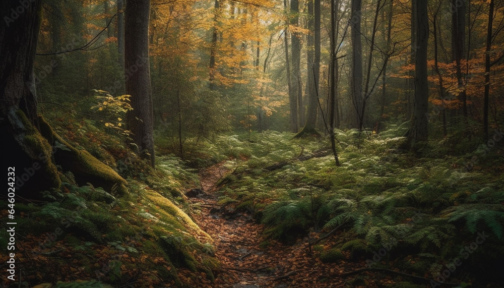 Fototapeta premium A mysterious adventure through the vibrant, uncultivated wilderness area generated by AI