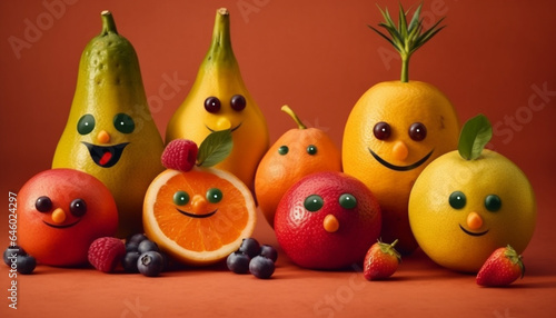 A colorful still life of ripe fruit and vegetables collection generated by AI