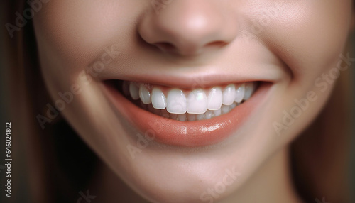 One woman perfect smile braces  beauty products  and dental health generated by AI